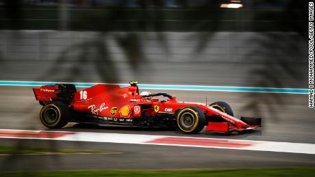 Leclerc driving the Ferrari during the F1 Grand Prix of Abu Dhabi.