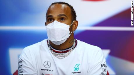 Hamilton attends the F1 Bahrain Grand Prix press conference.