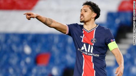 Marquinhos gestures during PSG&#39;s Champions League match against Barcelona earlier this month.
