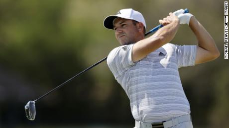 Sergio Garcia of Spain plays his shot on the 16th tee in his match against Matt Wallace of England during the third round of the World Golf Championships-Dell Technologies Match Play at Austin Country Club on March 26, 2021 in Austin, Texas.