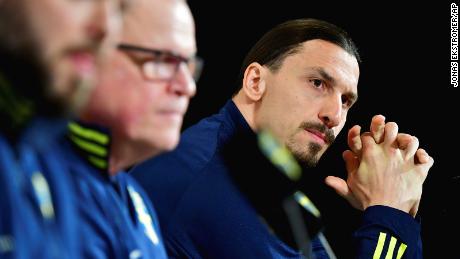 Ibrahimovic attends a press conference.