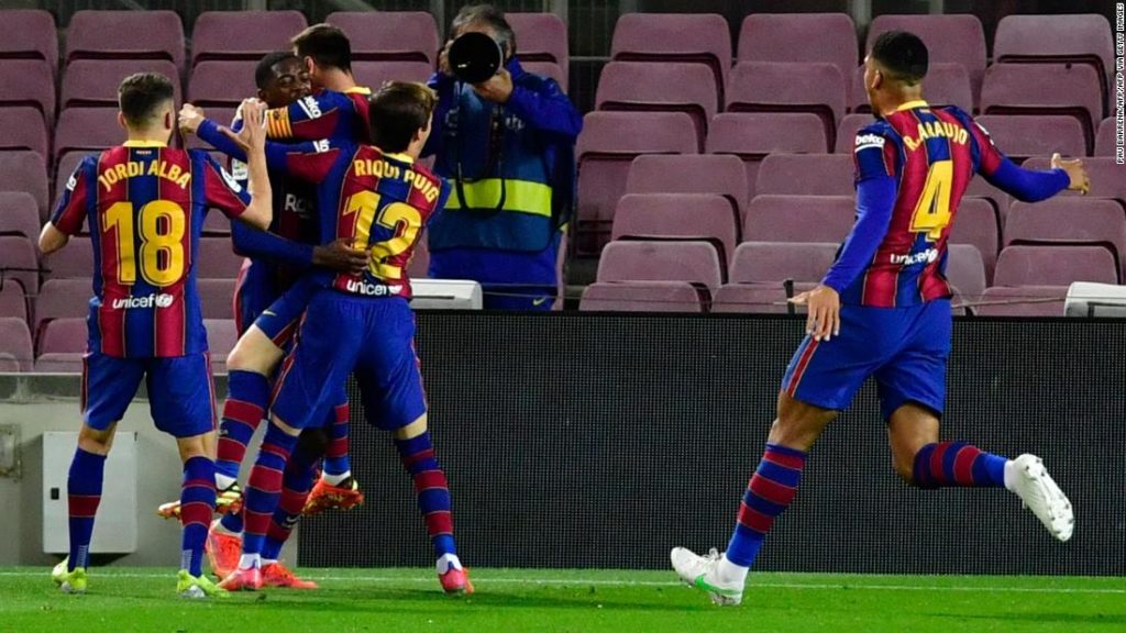 FC Barceelona: Ousmane Dembele's late winner moves Barca to within touching distance of La Liga summit ahead of El Clasico