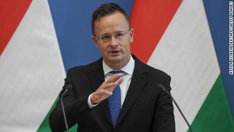 Hungary&#39;s Foreign and Trade Minister Peter Szijjarto speaks during a joint press conference in 2020.
