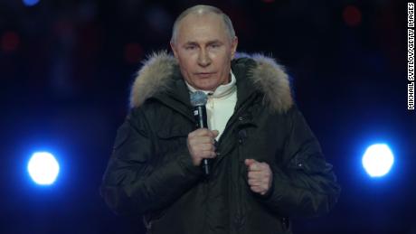 Russian President Vladimir Putin during a concert in Moscow marking the seventh anniversary of the Crimea annexation, on March 18.
