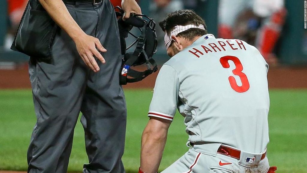 Bryce Harper escapes injury after 97 mph pitch to face