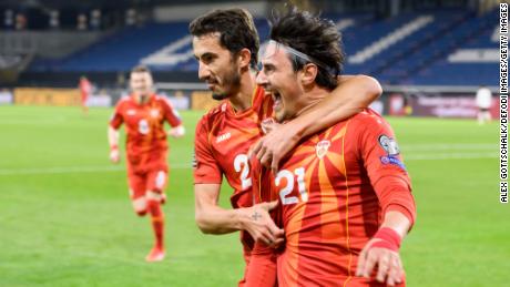 Eljif Elmas celebrates after scoring to beat Germany in the World Cup qualifying campaign. 