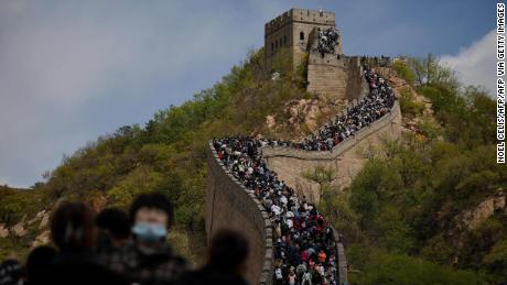 Tourists at the Great Wall on May 1, 2021. 