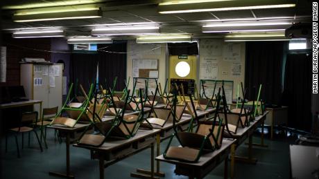 An empty classroom at the Saint-Exupery school in the Paris suburb of La Courneuve. France has closed its schools for a total of 10 weeks since the beginning of the pandemic -- far less than many other European countries.