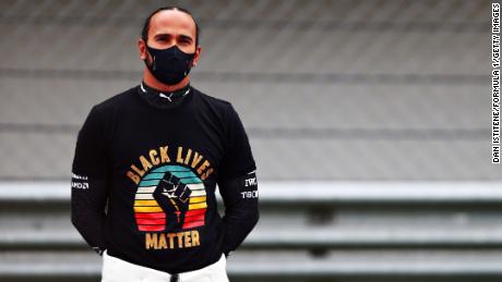 Hamilton wears a Black Lives Matter shirt on the grid before the F1 Grand Prix of Turkey.