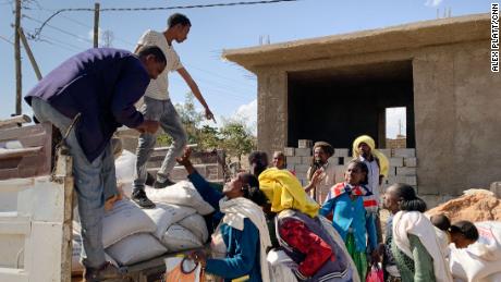 USAID distributes supplies in Hawzen, central Tigray, where residents hadn&#39;t received aid for two months.