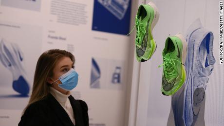 A pair of Nike&#39;s &quot;super shoes&quot; are seen at the Design Museum in London. 