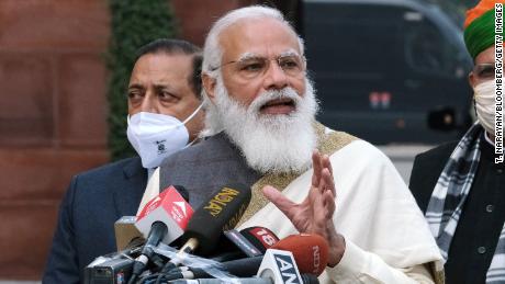 Narendra Modi, India&#39;s prime minister, during a news conference at Parliament House on the opening day of the Budget Session in New Delhi, India, on  January 29.