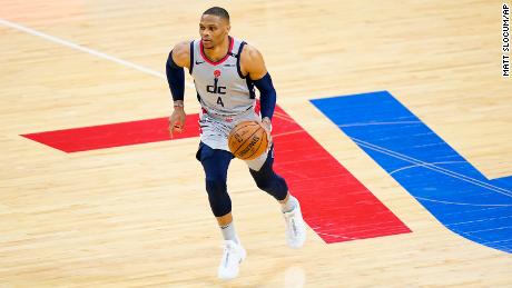 Washington Wizards guard Russell Westbrook plays during Game 2 in a first-round NBA playoff series.