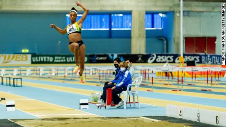 Iapichino competes in the women&#39;s long jump at the Italian indoor championships in Ancona on February 20. 