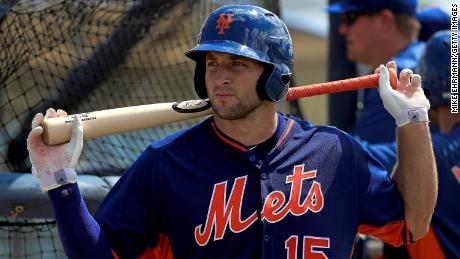 Tim Tebow playing for the New York Mets on September 19, 2016.