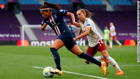 Nadia Nadim playing for PSG against Arsenal in last season&#39;s Champions League.