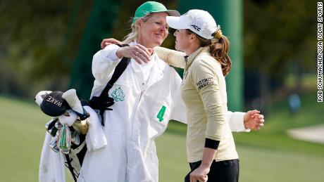 Migliaccio her caddie and mom, Ulrika after losing on the first playoff hole to Tsubasa Kajitani during the Augusta National Women&#39;s Amateur tournament.