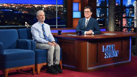 Jon Stewart was a guest on Monday. Photo: Scott Kowalchyk/CBS ©2021 CBS Broadcasting Inc. All Rights Reserved.