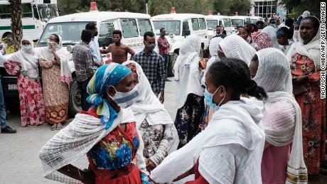 Relatives of Togoga residents wait for information at the Ayder referral hospital in Mekelle last week.