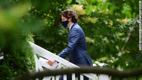 Canadian Prime Minister Justin Trudeau is seen after a June 25 news conference where he acknowledged the unmarked graves recently discovered at former residential school sites. Trudeau said this Canada Day should be a time of reflection.