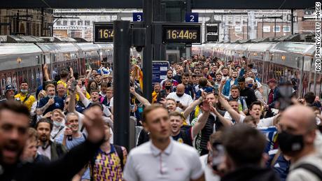 Scotland fans arrive at King&#39;s Cross Station in London ahead of its game against England.