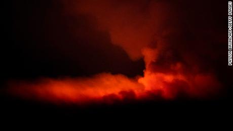 The Bootleg Fire illuminates the sky at night near Bly in Oregon on July 16.