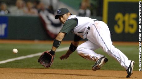 Akinori Iwamura is seen playing for the Tampa Bay Devil Rays, now the Tampa Bay Rays, in 2007.
