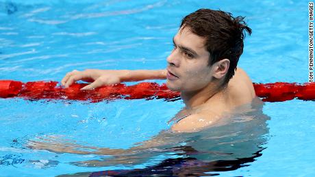 Rylov reacts after winning the gold medal in the men&#39;s 100m backstroke.