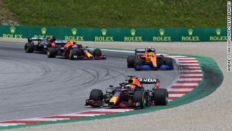 Verstappen takes the lead at the start of the Austrian Grand Prix, ahead of McLaren&#39;s Lando Norris, Red Bull&#39;s Sergio Perez and Mercedes&#39;  Lewis Hamilton.