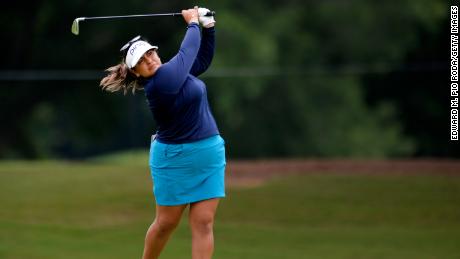 Salas plays her second shot on the ninth hole during the first round of the KPMG Women&#39;s PGA Championship.