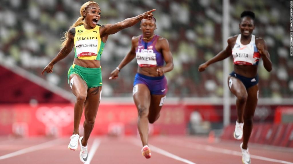 Elaine Thompson-Herah defends Olympic 100m title in all-Jamaican podium