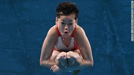 China&#39;s Quan Hongchan competes in the women&#39;s 10m platform diving final during the Tokyo Olympic Games on August 5. 