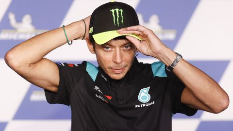 Yamaha-SRT Italian rider Valentino Rossi addresses a press conference to announce that he will retire at the end of the year, in Spielberg, Austria, on August 5, 2021, ahead of the Styrian Motorcycle Grand Prix at the Red Bull Ring race track.