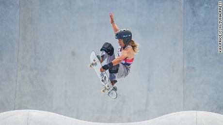 Great Britain&#39;s Sky Brown competes in the park skateboarding competition at the Tokyo Olympics, where she won bronze.