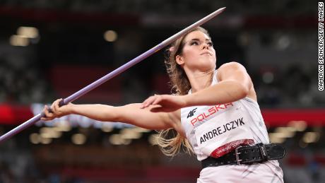 Andrejczyk competes in the women&#39;s javelin final at the Tokyo 2020 Olympic Games.