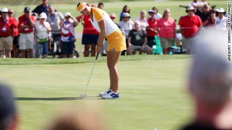Pedersen putts on the 12th hole during the fourball match on day two of the Solheim Cup.